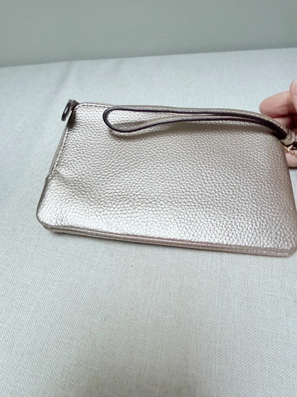 Coach Double Zip Wristlet Metallic Rose Gold
